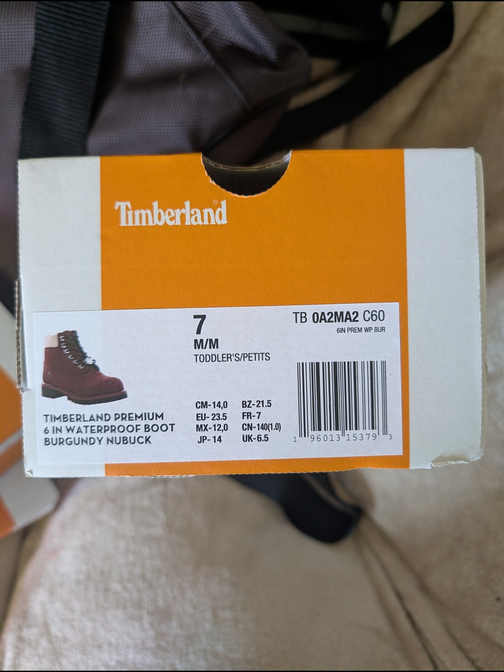 Timberland Burgundy Nubuck Toddler Boot Box